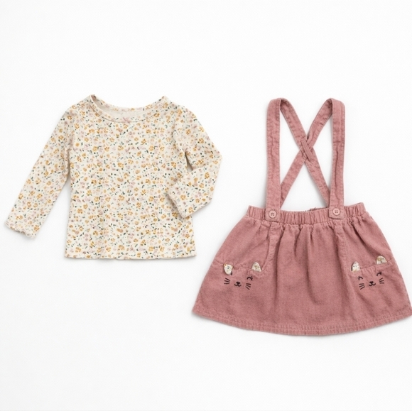 Carter's Other - Carter’s Baby Girl 2-Piece Floral Top & Pink Corduroy Jumper Set - Size 12M